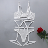 Bandage Transparent Erotic Underwear of 3 Piece / Women's Intimate Set of Bra, Briefs & Garters - EVE's SECRETS