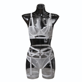 Bandage Transparent Erotic Underwear of 3 Piece / Women's Intimate Set of Bra, Briefs & Garters - EVE's SECRETS