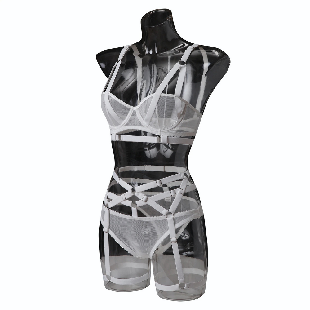 Bandage Transparent Erotic Underwear of 3 Piece / Women's Intimate Set of Bra, Briefs & Garters - EVE's SECRETS