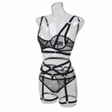 Bandage Transparent Erotic Underwear of 3 Piece / Women's Intimate Set of Bra, Briefs & Garters - EVE's SECRETS