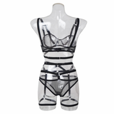 Bandage Transparent Erotic Underwear of 3 Piece / Women's Intimate Set of Bra, Briefs & Garters - EVE's SECRETS