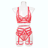 Bandage Transparent Erotic Underwear of 3 Piece / Women's Intimate Set of Bra, Briefs & Garters - EVE's SECRETS