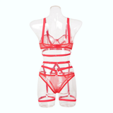 Bandage Transparent Erotic Underwear of 3 Piece / Women's Intimate Set of Bra, Briefs & Garters - EVE's SECRETS
