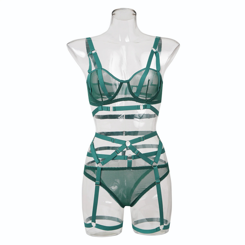 Bandage Transparent Erotic Underwear of 3 Piece / Women's Intimate Set of Bra, Briefs & Garters - EVE's SECRETS