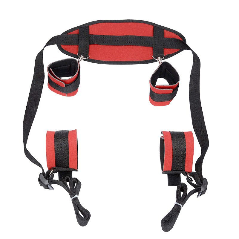 BDSM Bondage Restraints in Black and Red Colors / Handcuffs and Ankle Cuffs with Neck Pad - EVE's SECRETS
