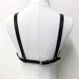 BDSM Leather Body Harness with Metal Chain / Women Bra Top Chest Chain Belt Accessory - EVE's SECRETS