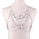 BDSM Leather Body Harness with Metal Chain / Women Bra Top Chest Chain Belt Accessory - EVE's SECRETS
