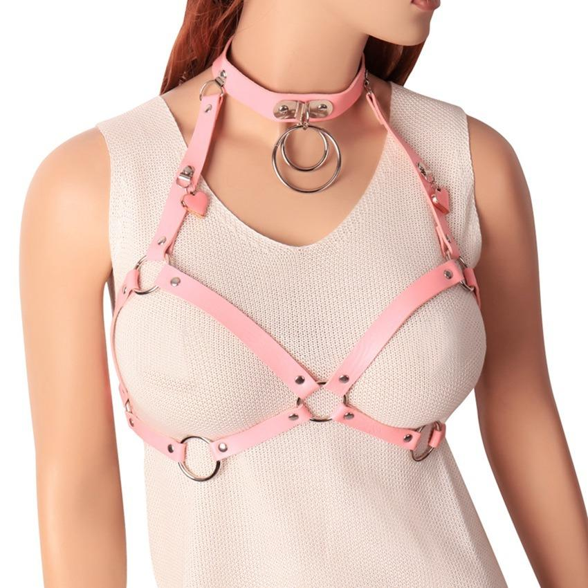 BDSM Outfits Cupless Women PU Leather Body Harness / Hollow Out Bondage Garter Belt - EVE's SECRETS