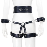 BDSM PU Leather Bondage Set / Handcuffs and Legcuffs with Center Connection and Belt - EVE's SECRETS
