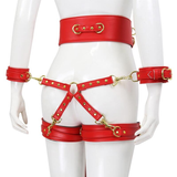 BDSM PU Leather Bondage Set / Handcuffs and Legcuffs with Center Connection and Belt - EVE's SECRETS