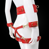 BDSM PU Leather Bondage Set / Handcuffs and Legcuffs with Center Connection and Belt - EVE's SECRETS