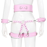 BDSM PU Leather Bondage Set / Handcuffs and Legcuffs with Center Connection and Belt - EVE's SECRETS