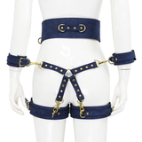 BDSM PU Leather Bondage Set / Handcuffs and Legcuffs with Center Connection and Belt - EVE's SECRETS