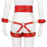 BDSM PU Leather Bondage Set / Handcuffs and Legcuffs with Center Connection and Belt - EVE's SECRETS