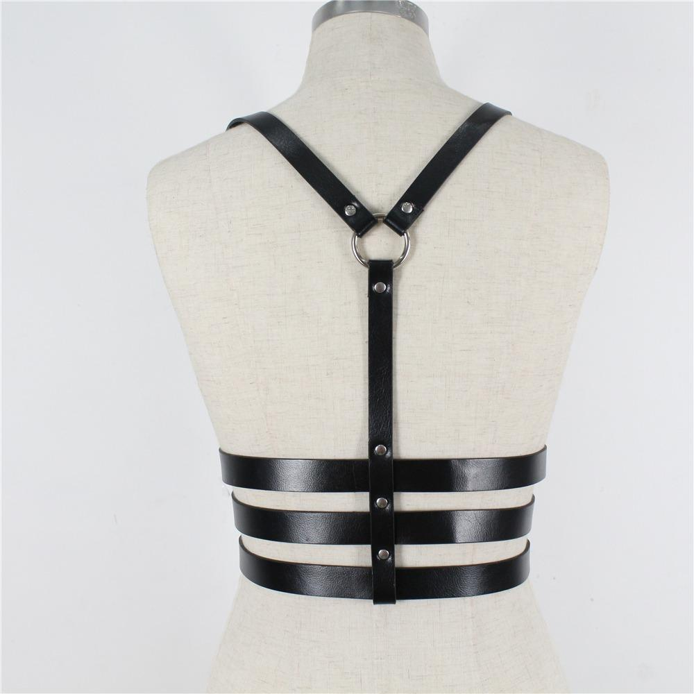 Black and Red Bondage Harness Fashion / Faux Leather Crop Chest Straps / BDSM Bra Body Cage - EVE's SECRETS