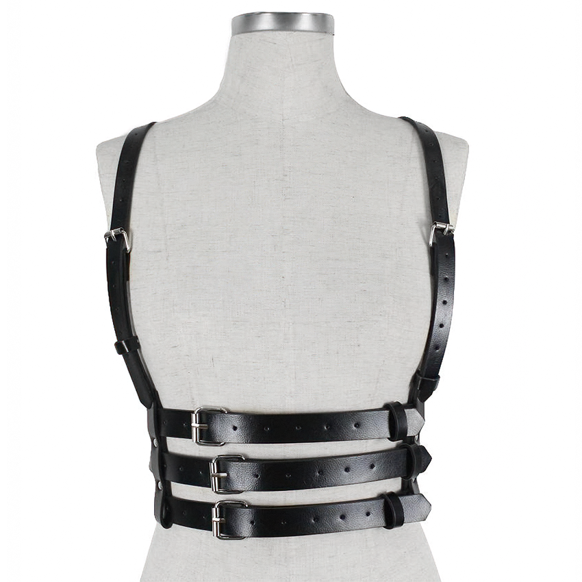 Black and Red Bondage Harness Fashion / Faux Leather Crop Chest Straps / BDSM Bra Body Cage - EVE's SECRETS