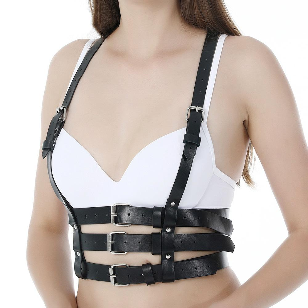 Black and Red Bondage Harness Fashion / Faux Leather Crop Chest Straps / BDSM Bra Body Cage - EVE's SECRETS