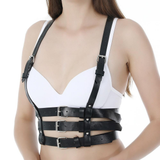 Black and Red Bondage Harness Fashion / Faux Leather Crop Chest Straps / BDSM Bra Body Cage - EVE's SECRETS