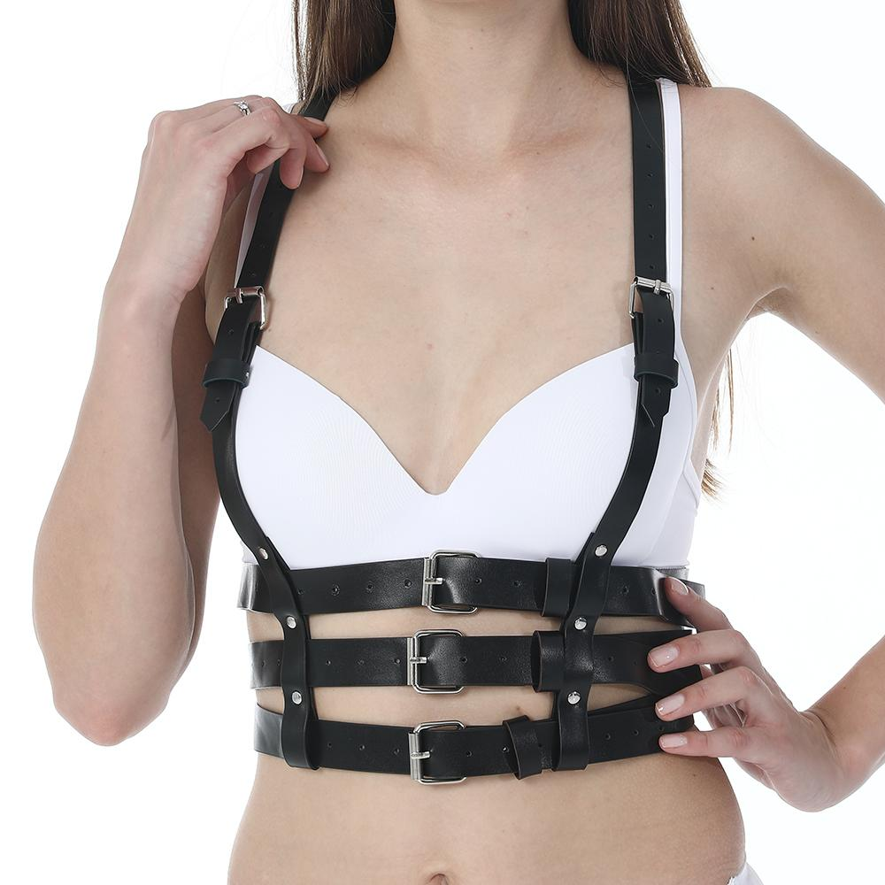 Black and Red Bondage Harness Fashion / Faux Leather Crop Chest Straps / BDSM Bra Body Cage - EVE's SECRETS