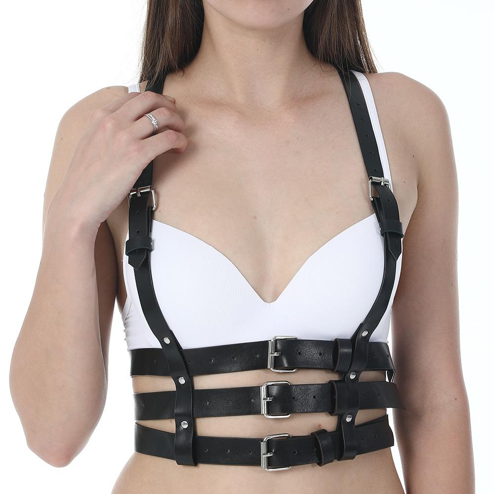 Black and Red Bondage Harness Fashion / Faux Leather Crop Chest Straps / BDSM Bra Body Cage - EVE's SECRETS