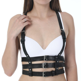 Black and Red Bondage Harness Fashion / Faux Leather Crop Chest Straps / BDSM Bra Body Cage - EVE's SECRETS