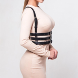 Black and Red Bondage Harness Fashion / Faux Leather Crop Chest Straps / BDSM Bra Body Cage - EVE's SECRETS