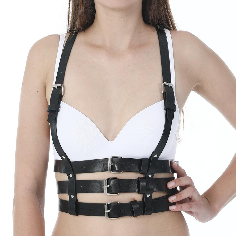 Black and Red Bondage Harness Fashion / Faux Leather Crop Chest Straps / BDSM Bra Body Cage - EVE's SECRETS