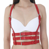 Black and Red Bondage Harness Fashion / Faux Leather Crop Chest Straps / BDSM Bra Body Cage - EVE's SECRETS