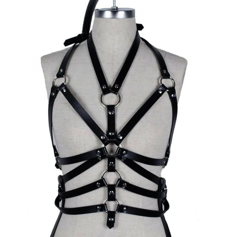 Black Bdsm Garter Belt for Women / PU Leather Body Harness / Fetish Ladies Body Suspenders - EVE's SECRETS