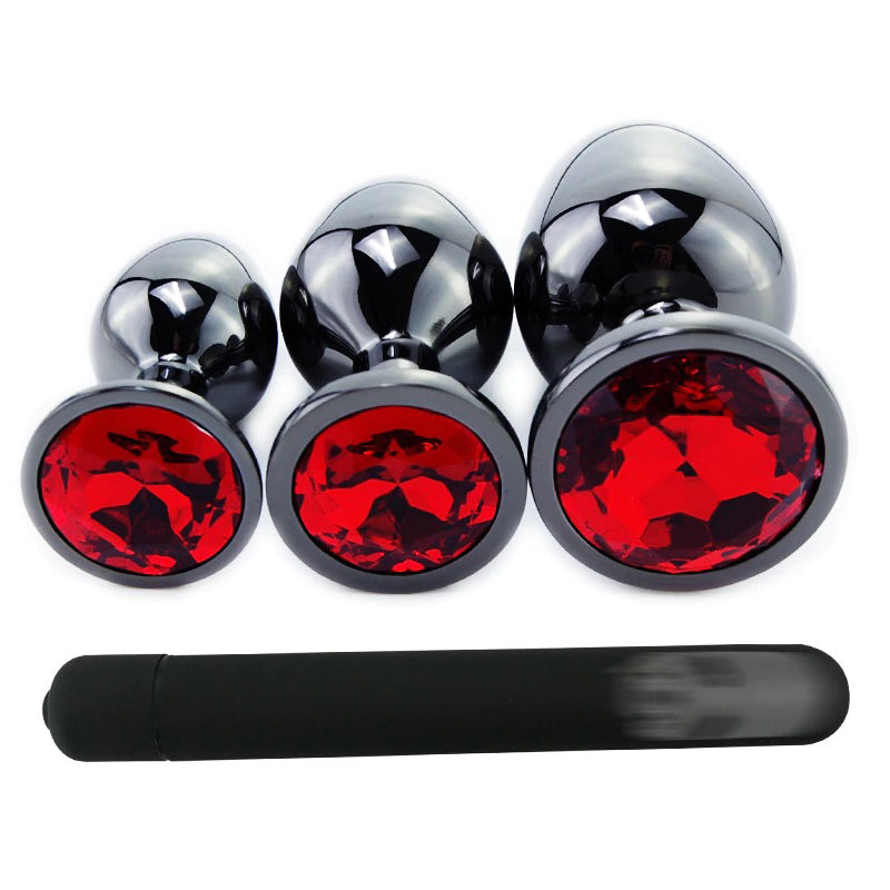 Black Gun Metal Round Red Crystal Huge Anal Plug / Prostate Massage for Men and Women - EVE's SECRETS