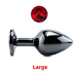 Black Gun Metal Round Red Crystal Huge Anal Plug / Prostate Massage for Men and Women - EVE's SECRETS