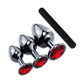 Black Gun Metal Rond Rouge Cristal Énorme Plug Anal / Massage de la Prostate pour Hommes et Femmes