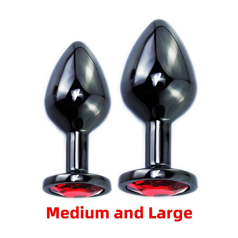 Black Gun Metal Round Red Crystal Huge Anal Plug / Prostate Massage for Men and Women - EVE's SECRETS