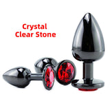 Black Gun Metal Round Red Crystal Huge Anal Plug / Prostate Massage for Men and Women - EVE's SECRETS
