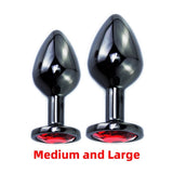 Black Gun Metal Round Red Crystal Huge Anal Plug / Prostate Massage for Men and Women - EVE's SECRETS