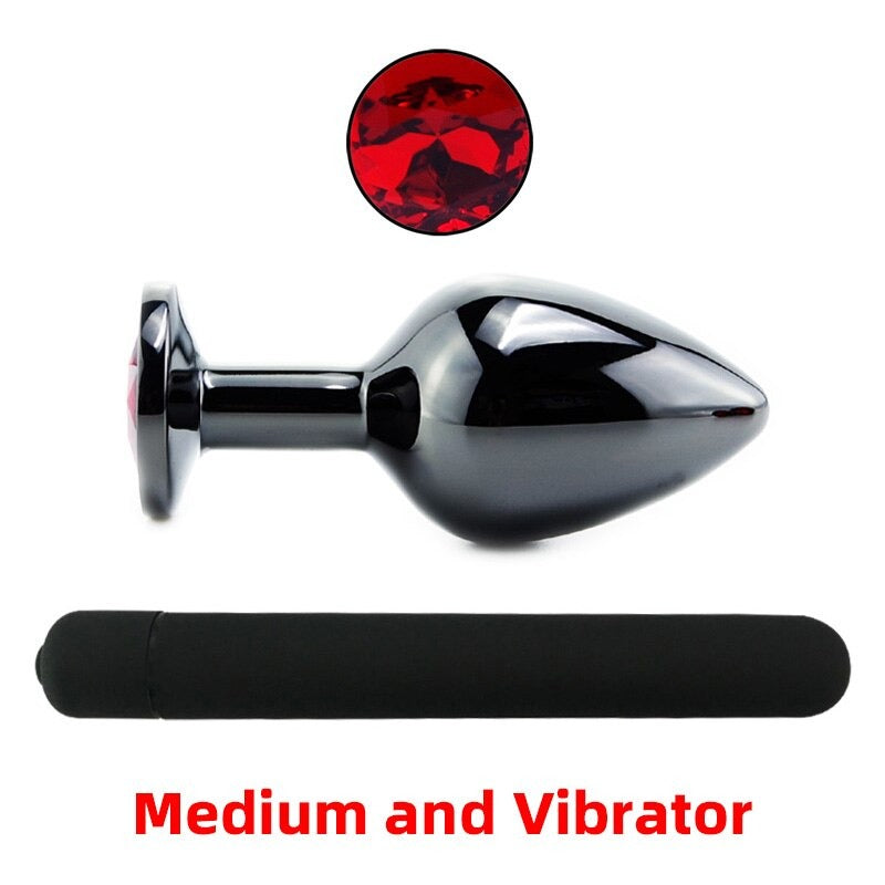 Black Gun Metal Round Red Crystal Huge Anal Plug / Prostate Massage for Men and Women - EVE's SECRETS