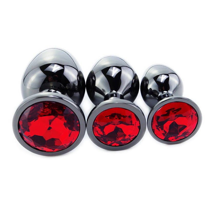 Black Gun Metal Round Red Crystal Huge Anal Plug / Prostate Massage for Men and Women - EVE's SECRETS