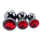 Black Gun Metal Round Red Crystal Huge Anal Plug / Prostate Massage for Men and Women - EVE's SECRETS