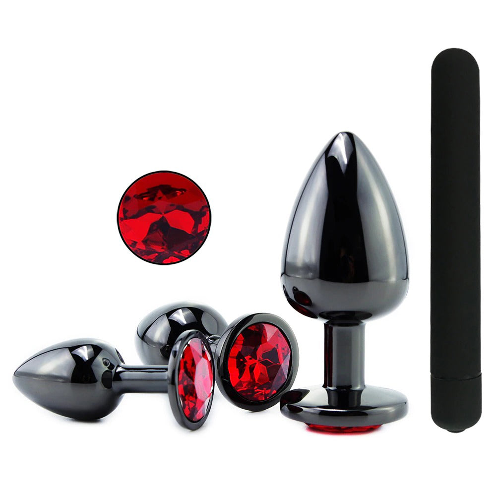 Black Gun Metal Round Red Crystal Huge Anal Plug / Prostate Massage for Men and Women - EVE's SECRETS
