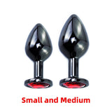Black Gun Metal Round Red Crystal Huge Anal Plug / Prostate Massage for Men and Women - EVE's SECRETS