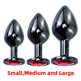 Black Gun Metal Round Red Crystal Huge Anal Plug / Prostate Massage for Men and Women - EVE's SECRETS
