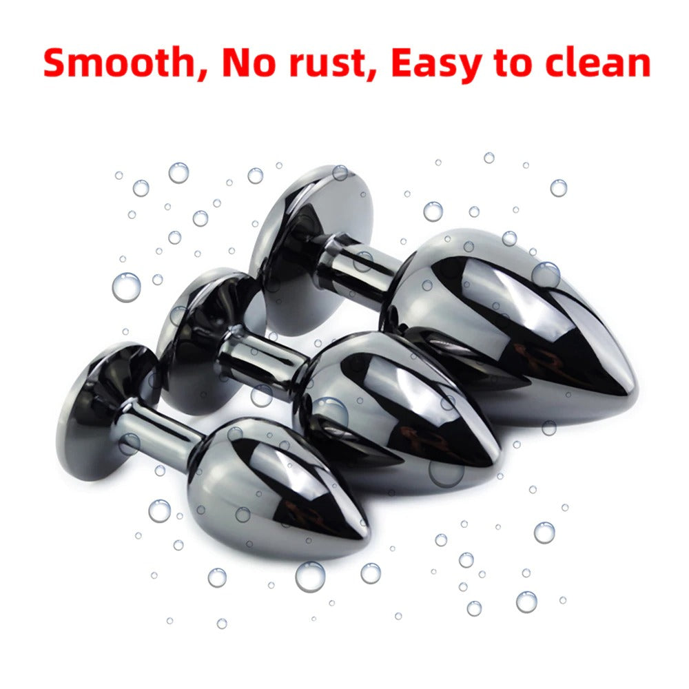Black Gun Metal Round Red Crystal Huge Anal Plug / Prostate Massage for Men and Women - EVE's SECRETS