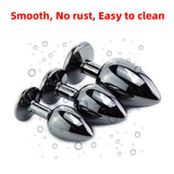Black Gun Metal Round Red Crystal Huge Anal Plug / Prostate Massage for Men and Women - EVE's SECRETS