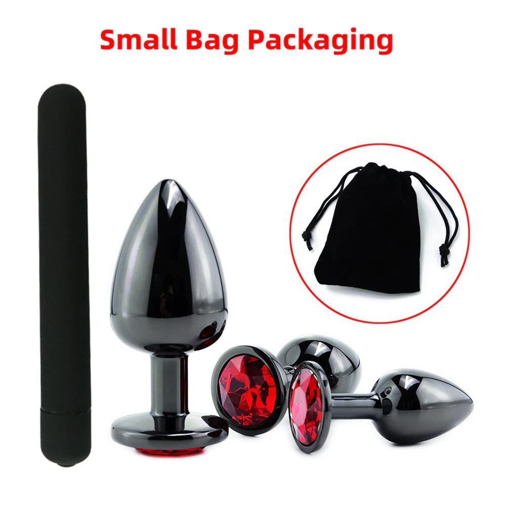 Black Gun Metal Round Red Crystal Huge Anal Plug / Prostate Massage for Men and Women - EVE's SECRETS