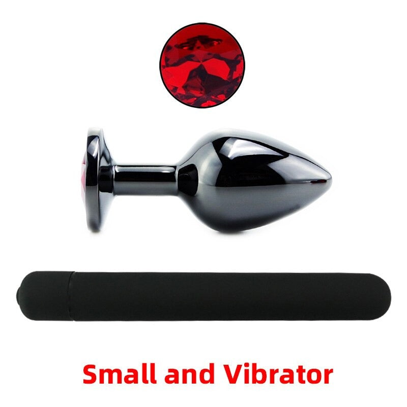 Black Gun Metal Round Red Crystal Huge Anal Plug / Prostate Massage for Men and Women - EVE's SECRETS