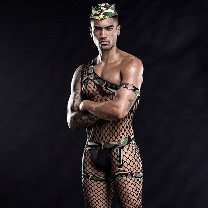 Black Men's Erotic Underwear / Sexy Men's Lingerie for Sex Games / Military Transparent Costume - EVE's SECRETS