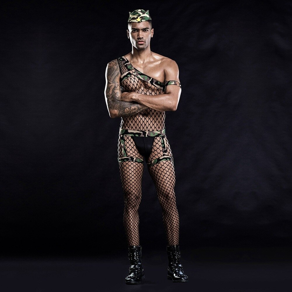 Black Men's Erotic Underwear / Sexy Men's Lingerie for Sex Games / Military Transparent Costume - EVE's SECRETS