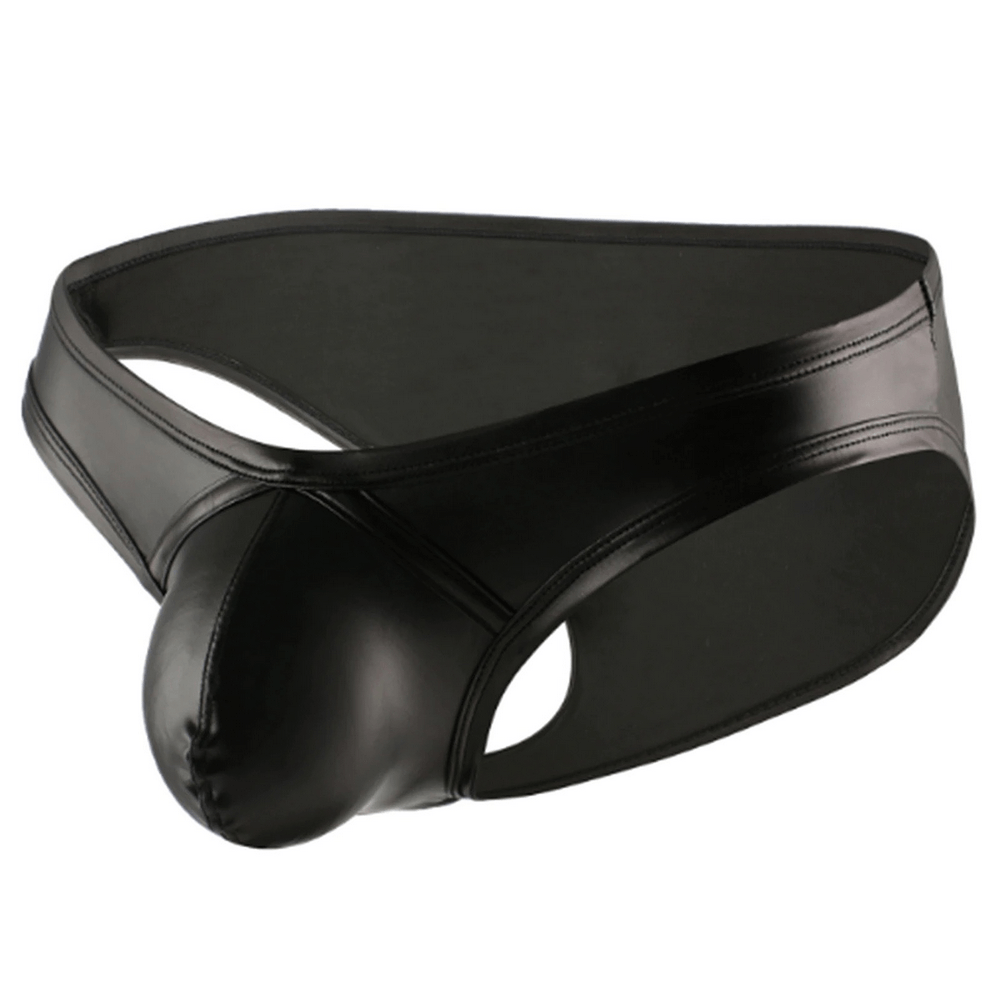 Black Men's Faux Leather Mini Panties / Sexy Male Low Waist Underwear - EVE's SECRETS