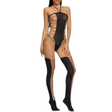 Black Nylon Bodysuit with Open Crotch / Ladies Bodystocking / Female Mesh Underwear - EVE's SECRETS