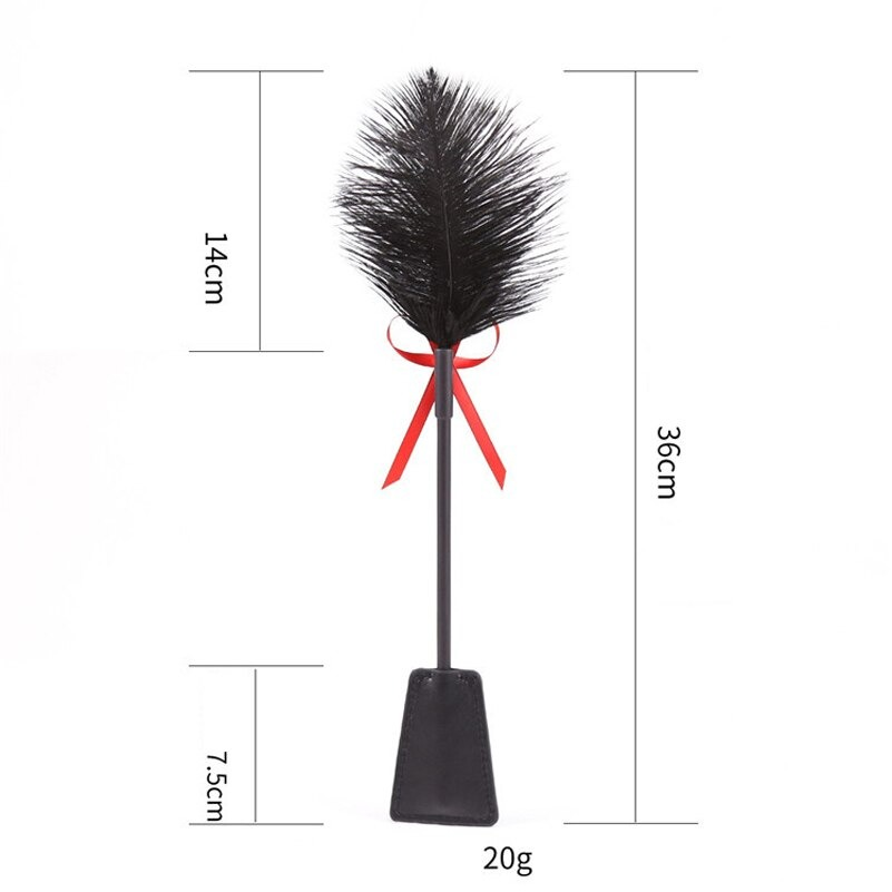 Black PU Leather BDSM Whip With Feather And Bow / Unisex Erotic Sex Toy For Games - EVE's SECRETS